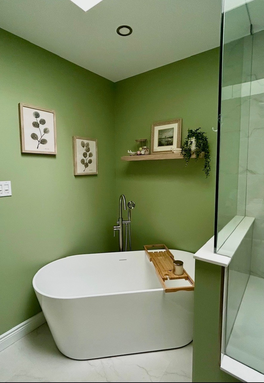 Green bathroom bathtub renovation